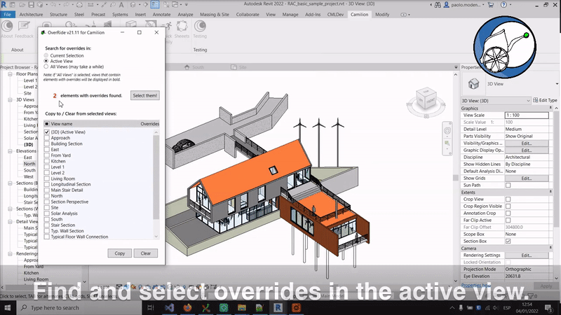 Find, copy or clear Graphic Overrides by Element in Revit